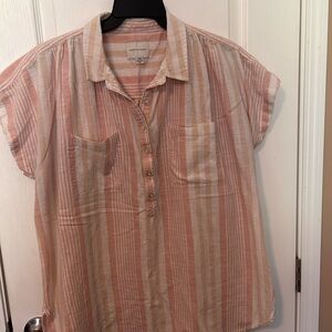 Stripe Short Sleeve linen style top